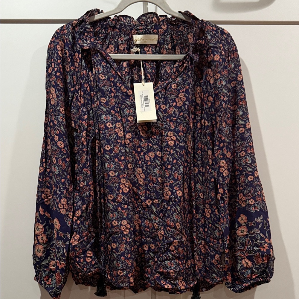 Natalie Martin Floral Blouse in Navy and Coral